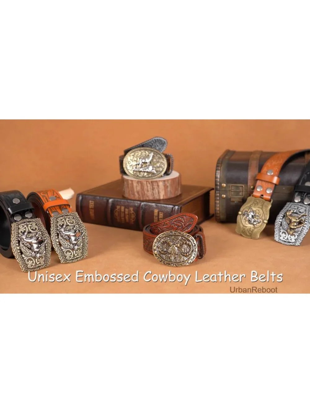 Western Leather Belt with Buckle for Rodeo Outfit Unisex